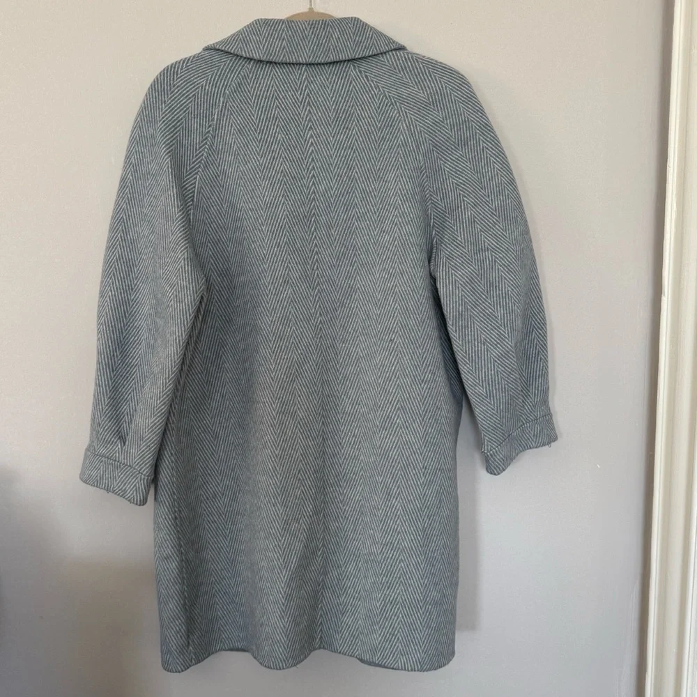 NWT Classic Women's Blue Gray Herringbone Trench Wool Coat Size M - Picture 11 of 15